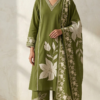 Nature Inspired Minimal V-Neckline Leafy Embroidered Cotton Full Suit Set With Dupatta- 14792 - Thumbnail Image 2